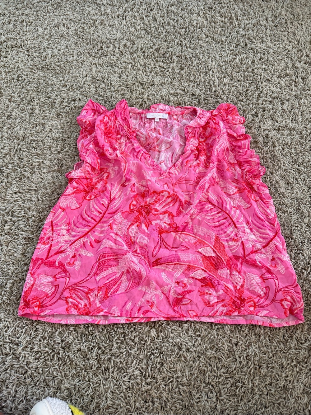 Olivaceous Hot Pink Floral Ruffle V-Neck Blouse